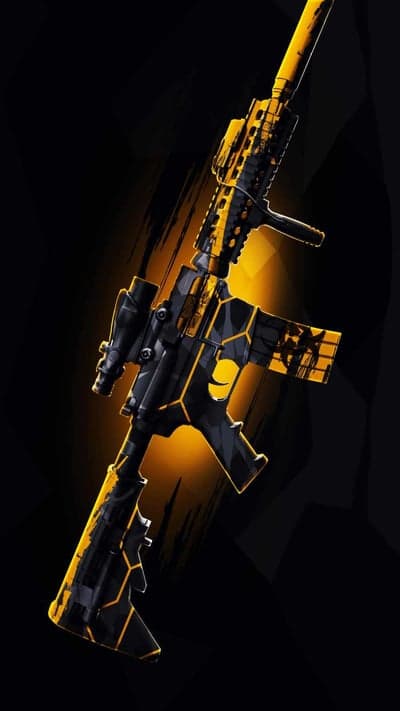 Futuristic AR-15 with Black and Yellow Hexagonal Camo