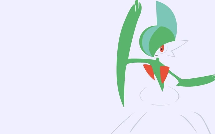 Flat vector art of Mega Gallade with green blade arms and red chest spikes on a pale background.