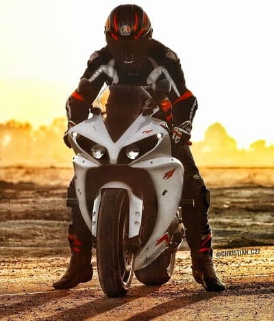 White Sportbike Racer at Golden Hour Phone Background