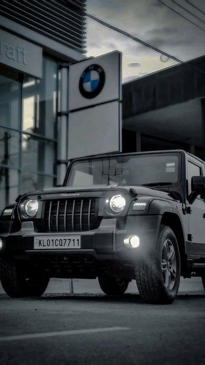 Black Mahindra Thar SUV Night Scene Phone Wallpaper