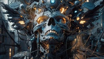 Sci-Fi Mechanical Skull with Wires and Lights
