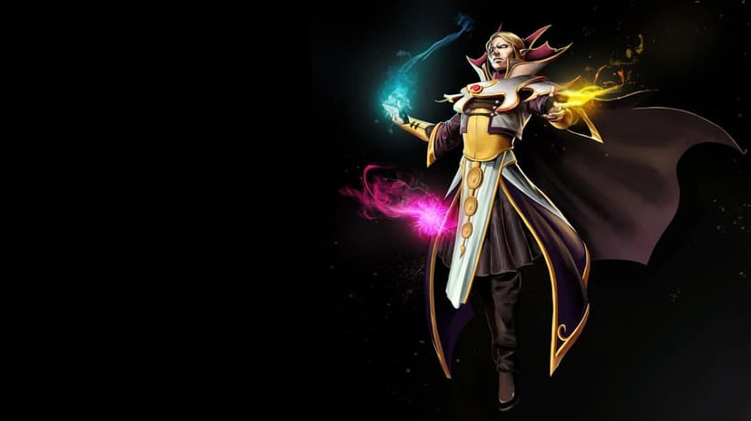 Sorcerer in white and gold robes casting glowing teal, yellow, and pink magic orbs against a black background.
