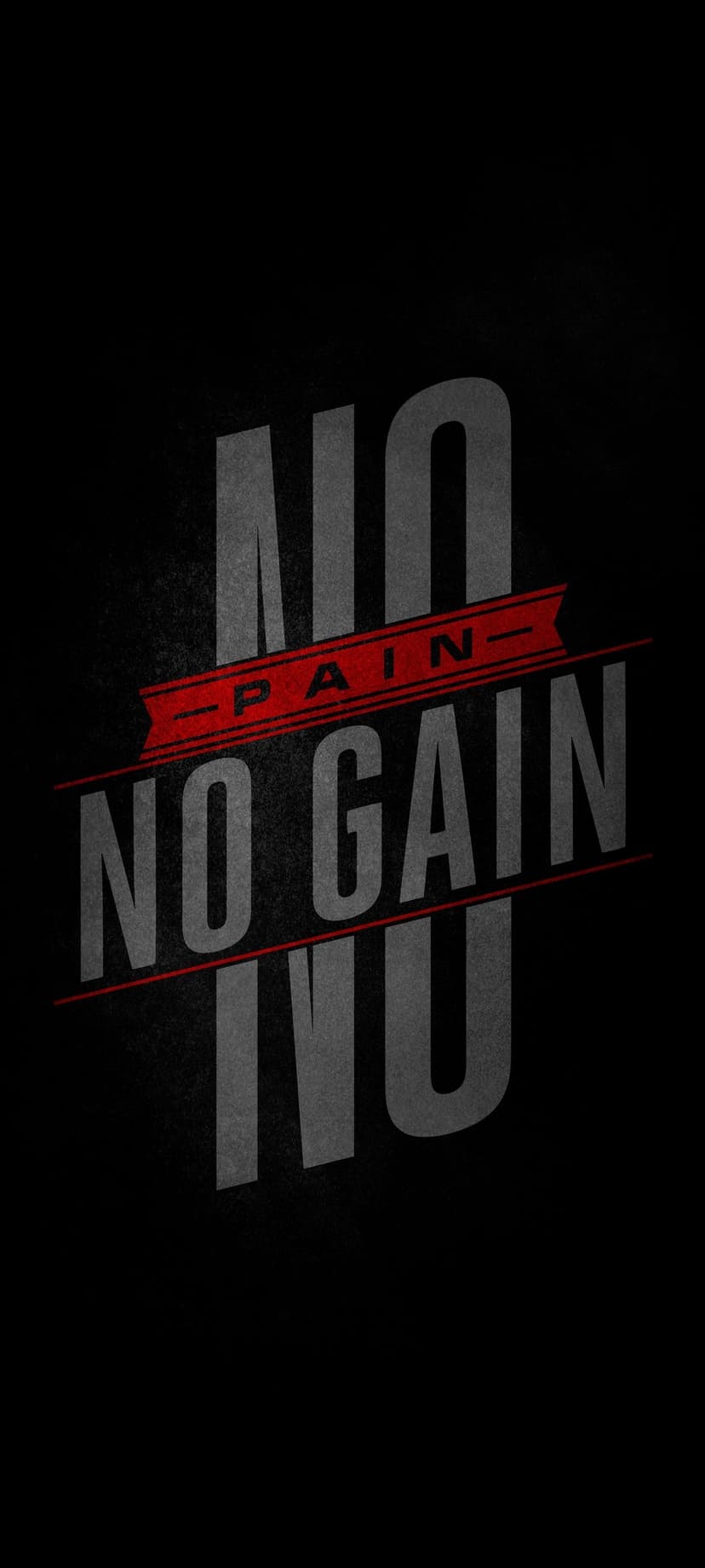Distressed gray typography reading No Pain No Gain with a red accent banner on a dark charcoal textured background.