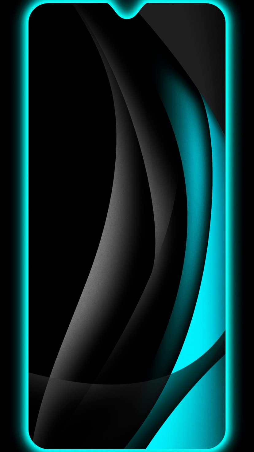 Radiant teal curved bands intersect over a deep black void with soft light glows along every smooth edge.
