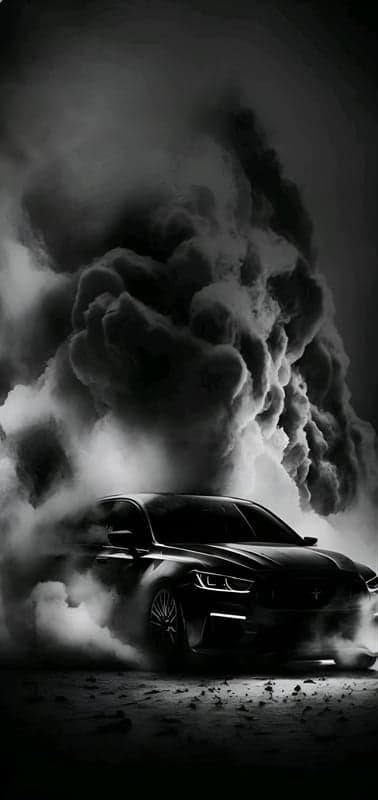 Black Mustang Drifting in Smoke