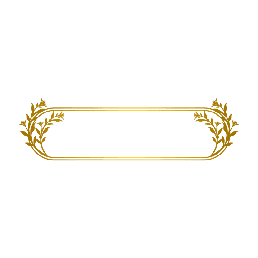 Gold floral frame featuring an oblong rectangle shape with thin metallic line art and botanical corner accents.
