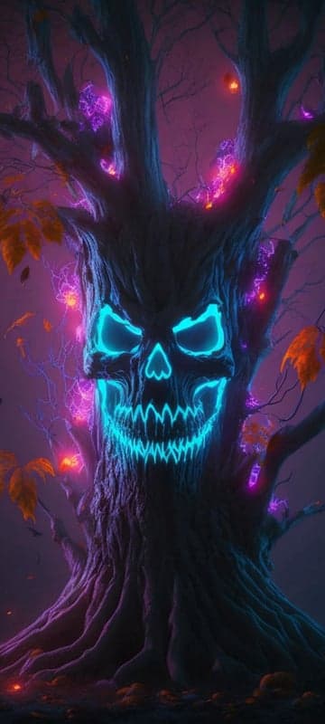 Creepy Skull Tree with Neon Lights for Halloween