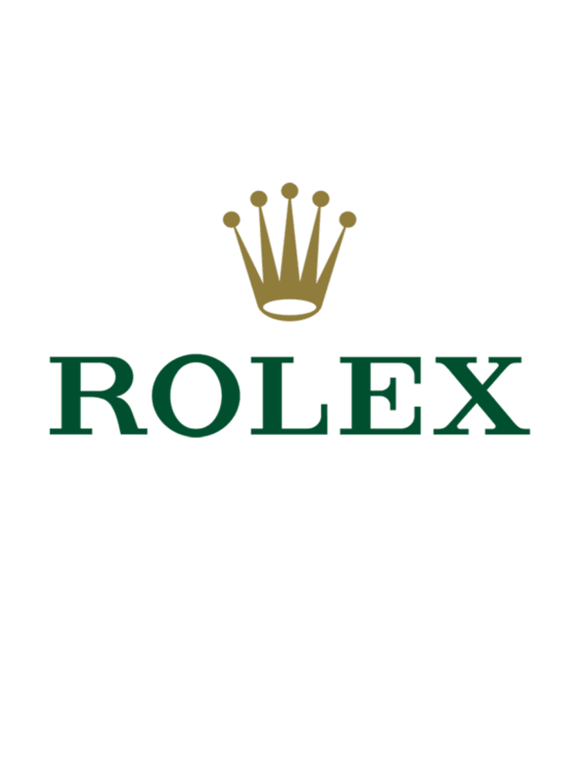 Rolex crown emblem features five points with circular tips in a reflective gold finish against transparency.