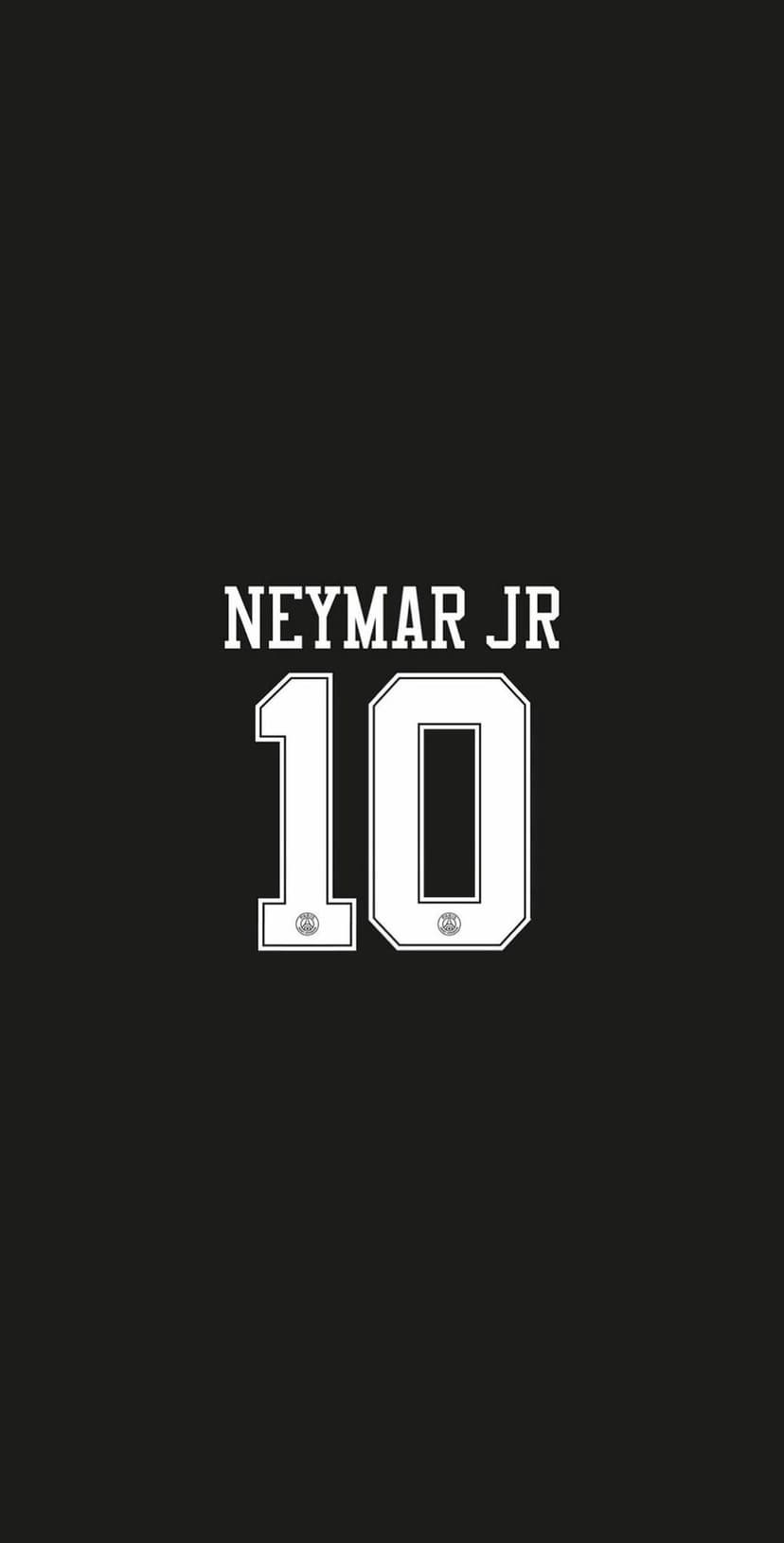 Neymar Jr name and number 10 printed in white on a textured black football jersey back with club branding.