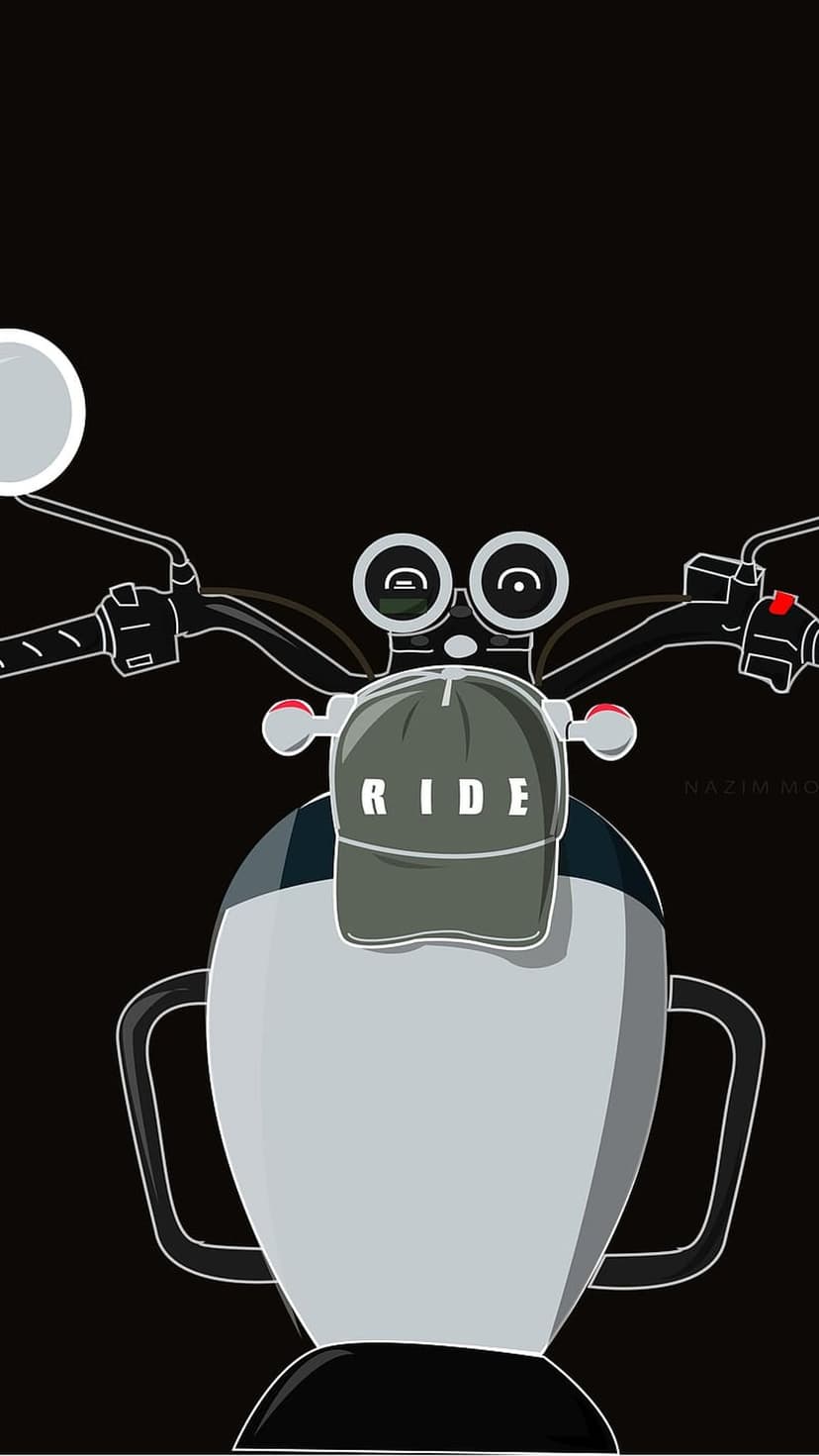 Chrome motorcycle handlebars and headlights wearing a green RIDE baseball cap against a solid black background.