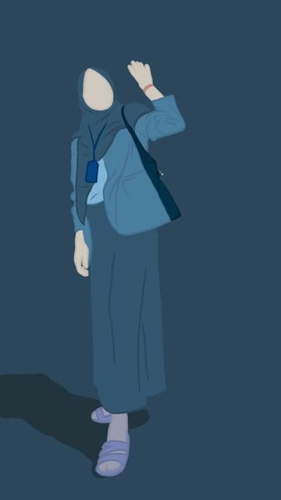 Illustration of a woman wearing hijab and blue outfit