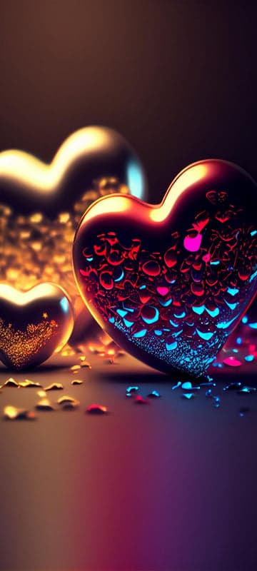 Glowing Hearts with Neon Droplets and Sparkles