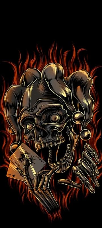 Fiery Joker Skull Skeleton with Cards