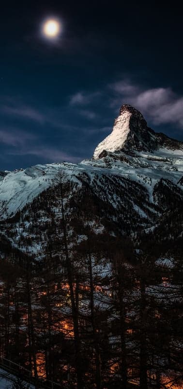 Zermatt's Luminous Night- Matterhorn Under a Full Moon