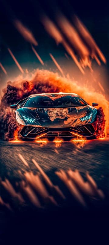 Fiery Lamborghini Racing Through Smoke and Flames