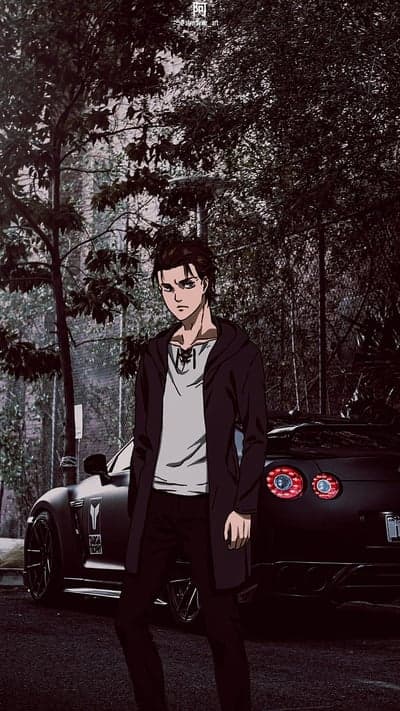 Dark Urban Anime Eren Yeager Sports Car Phone Background