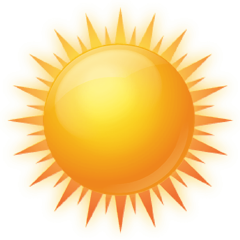 Golden sun with radiant glowing lens flare and soft yellow rays isolated against a transparent background.