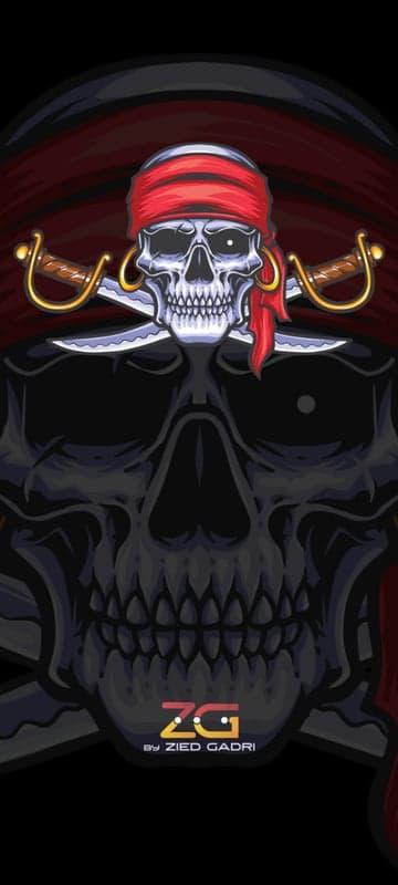 Pirate Skull with Swords and Red Bandana Digital Art