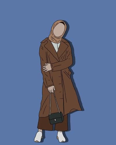 Stylish Woman in Brown Hijab and Coat Holding Bag