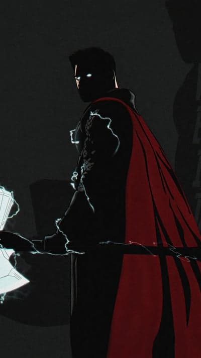Dark Thor with Glowing Eyes and Red Cape