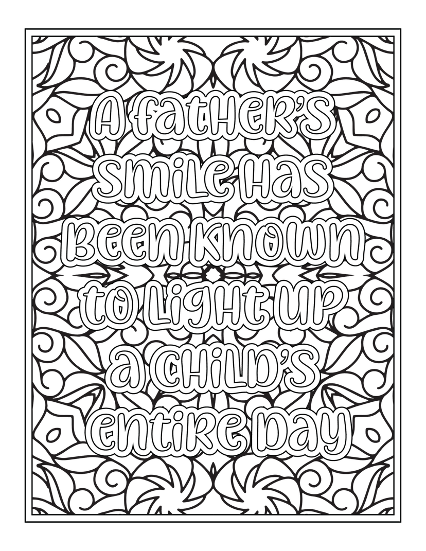 Fatherhood quote text art features white typography surrounded by circular mandala patterns on a black background.