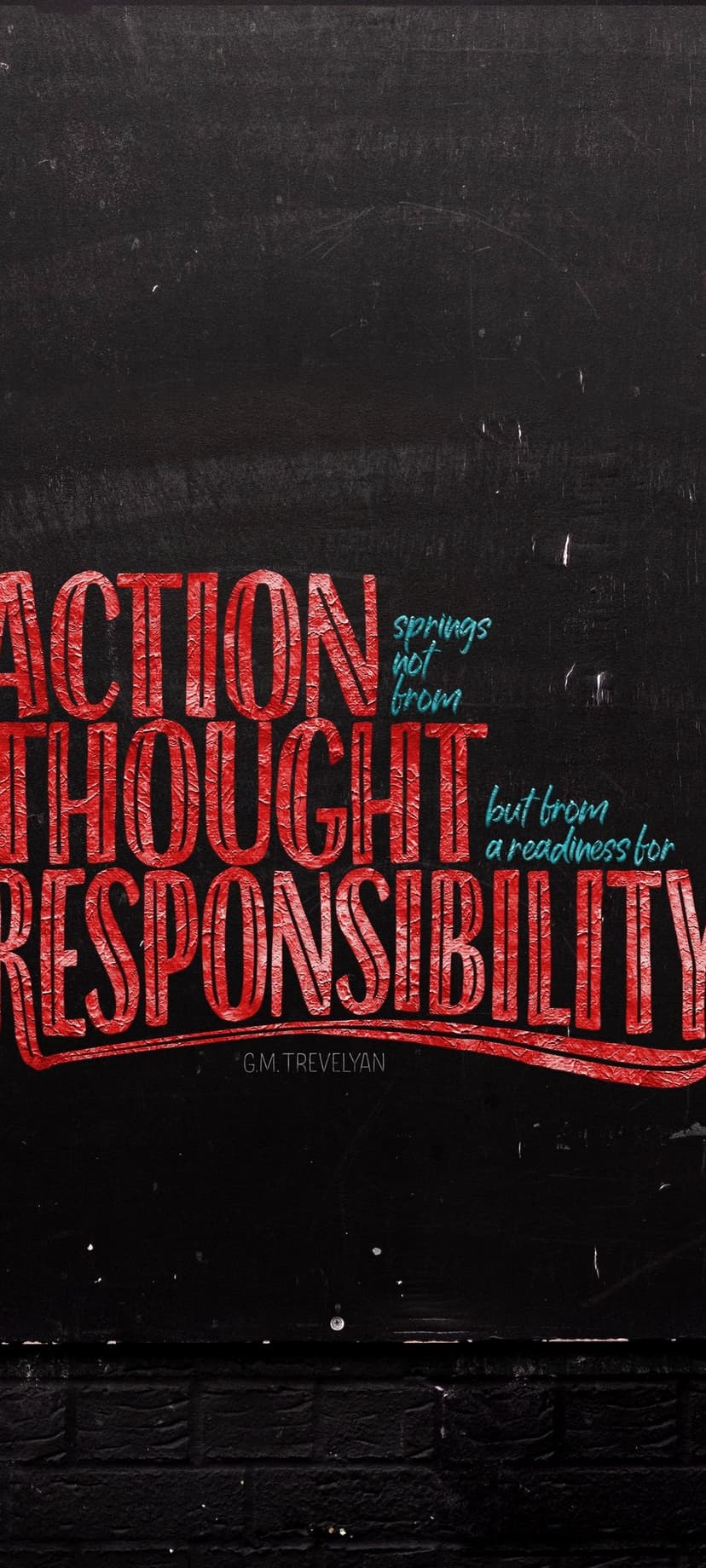 White serif lettering on a dark charcoal chalkboard surface presents a quote about duty and readiness.