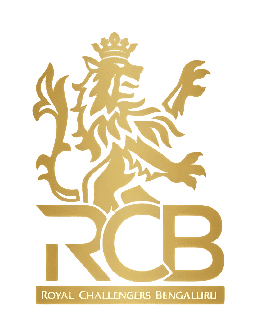 Royal Challengers Bangalore emblem featuring a golden rampant lion inside a circular red and gold shield crest.