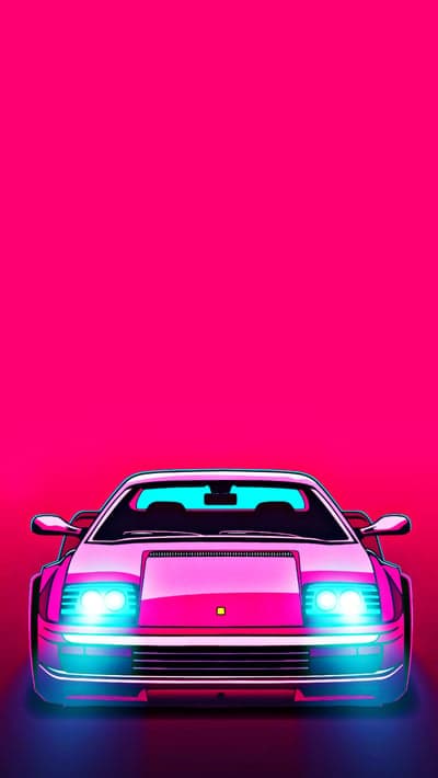 Pink Retro Sports Car with Neon Lights on Vibrant Background