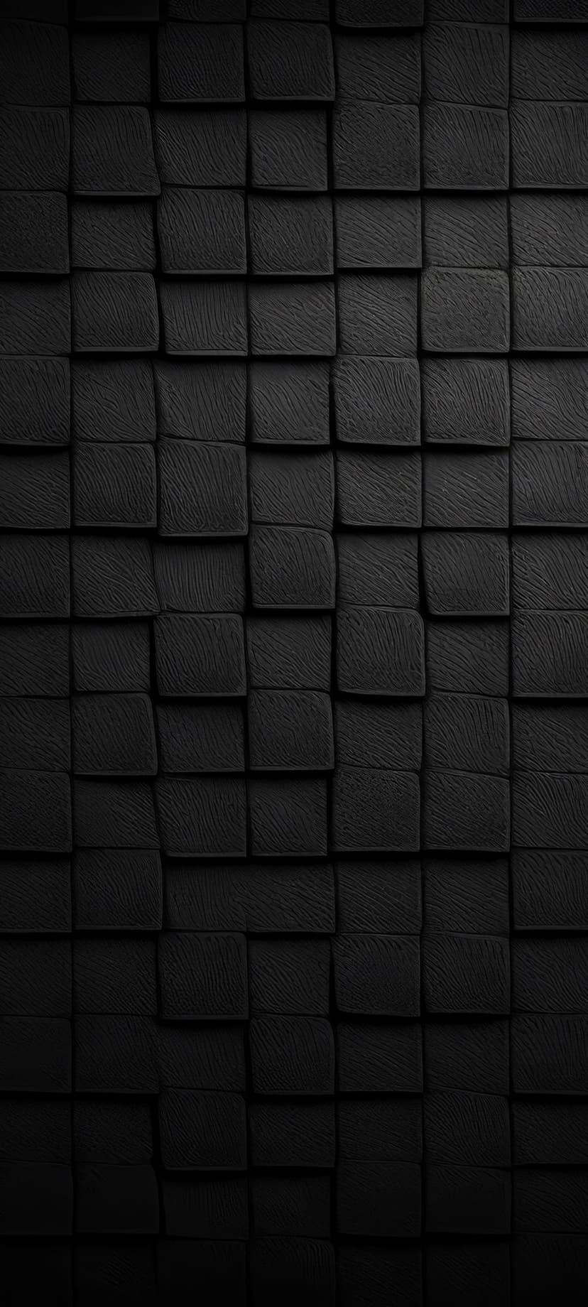 Black wooden cubes with visible grain patterns are arranged in a repeating three-dimensional geometric grid.