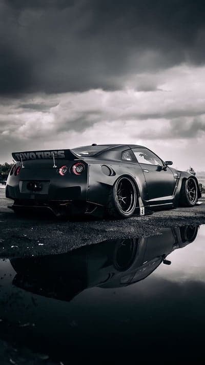 Aggressive Matte Black Nissan GT-R Mobile Wallpaper