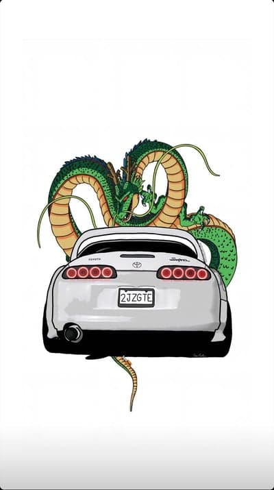 White Toyota Supra and Green Dragon Mobile Wallpaper