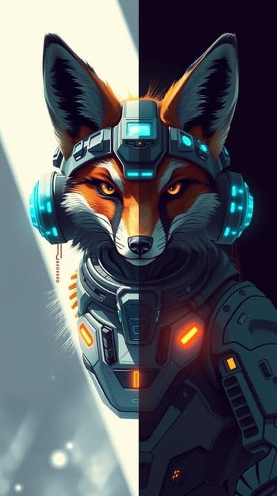 Cybernetic Fox Warrior Phone Wallpaper with Neon Accents