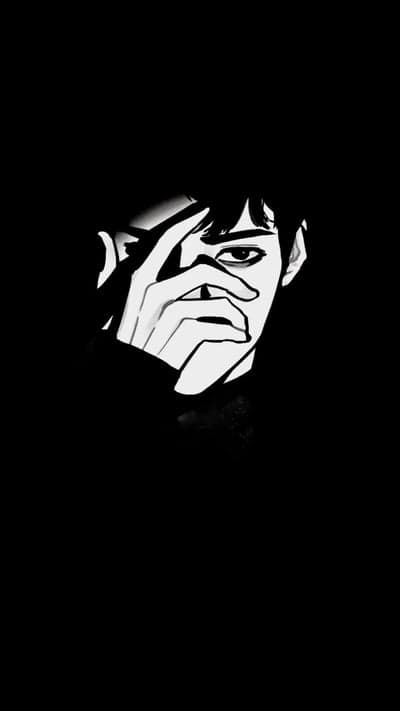 Black and White Anime Character Hand Covering Face