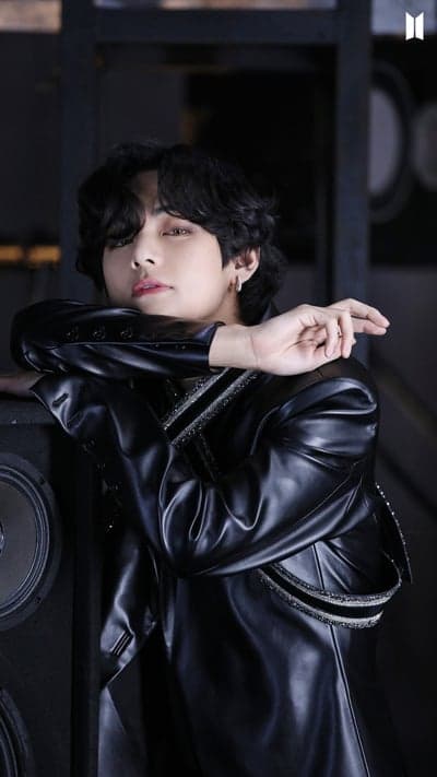 BTS V in Black Leather Jacket Posing