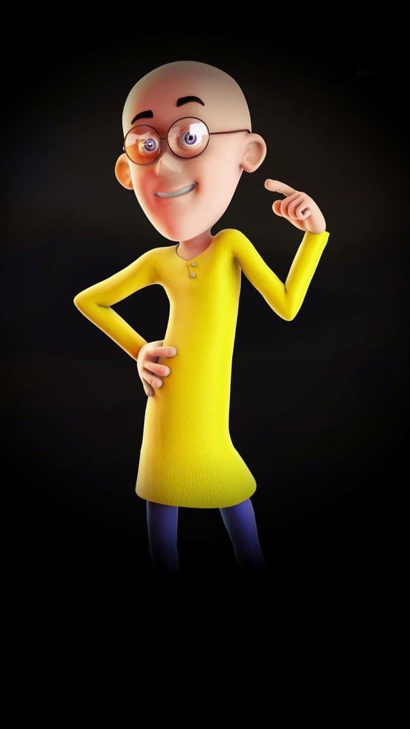 Bald man with round glasses wearing a yellow shirt points to his temple against a dark vertical background.