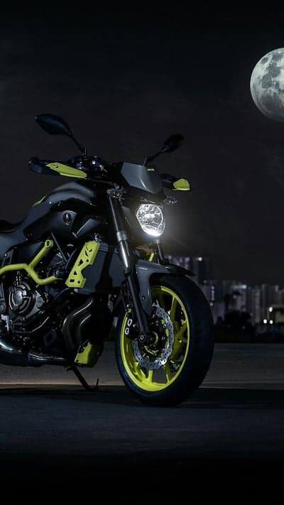 Neon Yellow Sportbike City Night Moonlight Mobile Backdrop