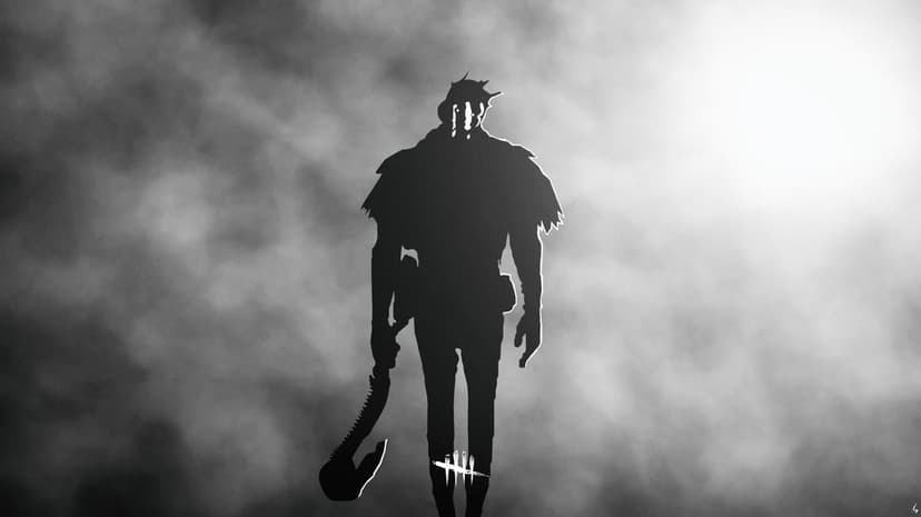 Silhouette of The Wraith from Dead by Daylight standing in dense fog with glowing eyes and a large cleaver.