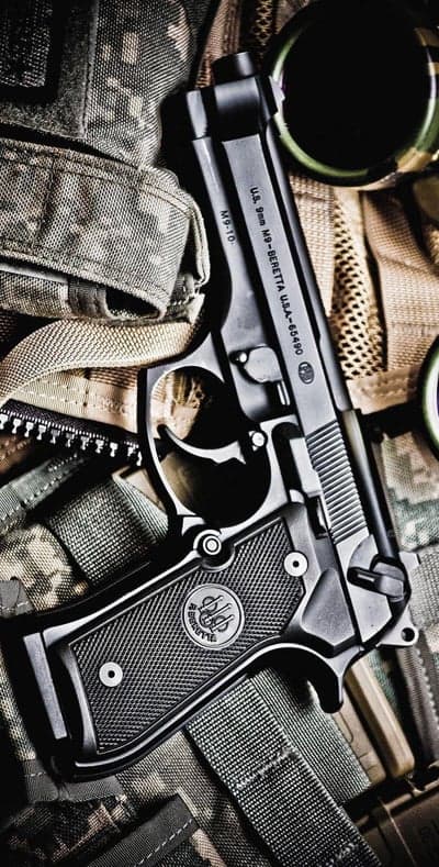 Beretta 92FS 9mm Pistol on Military Gear