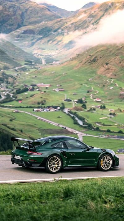 Emerald Porsche 911 GT2 RS Mountain Road Phone Wallpaper
