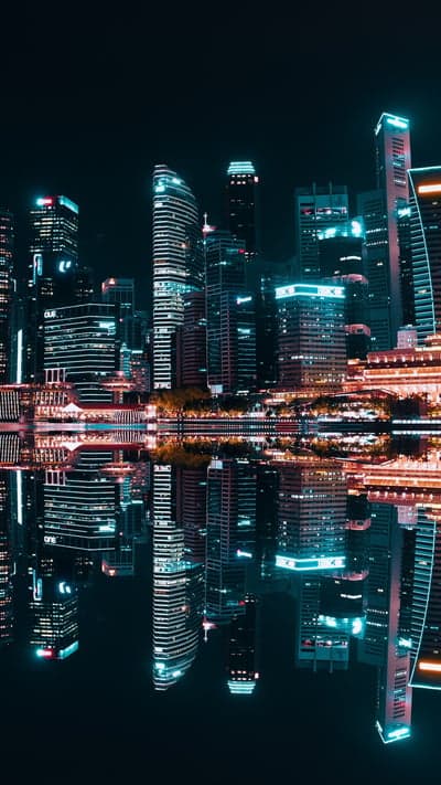 Reflected Metropolis - Cyan Glow