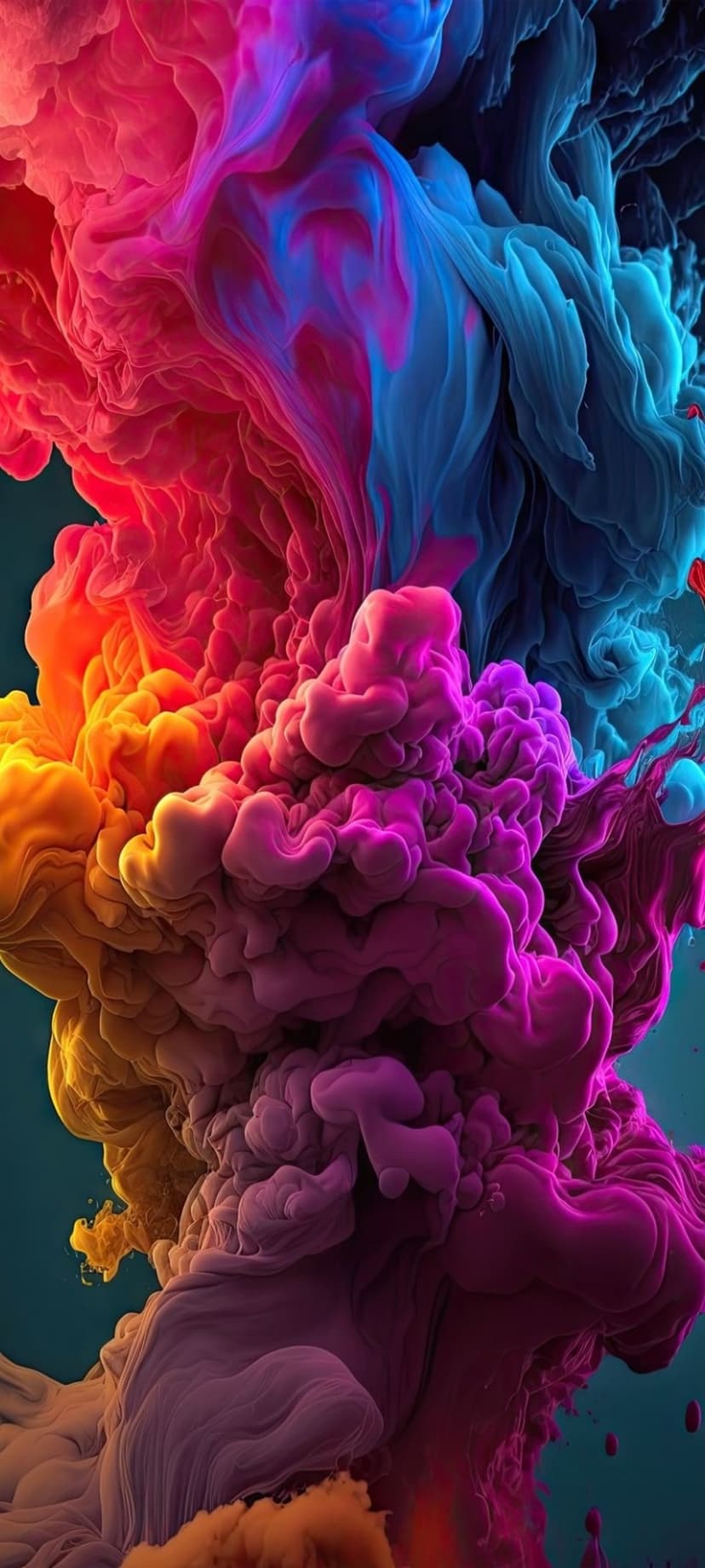 Magenta and cyan ink plumes collide in a swirling explosion of vibrant smoke and fluid liquid textures.
