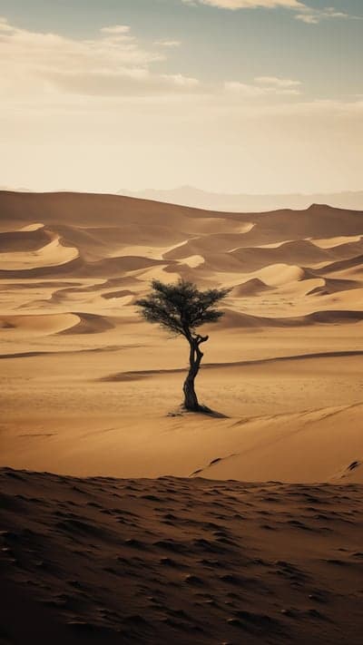 Solitary Desert Tree and Sand Dunes Mobile Wallpaper