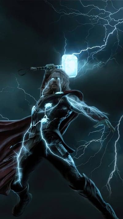 Thor Wielding Mjolnir in a Lightning Storm