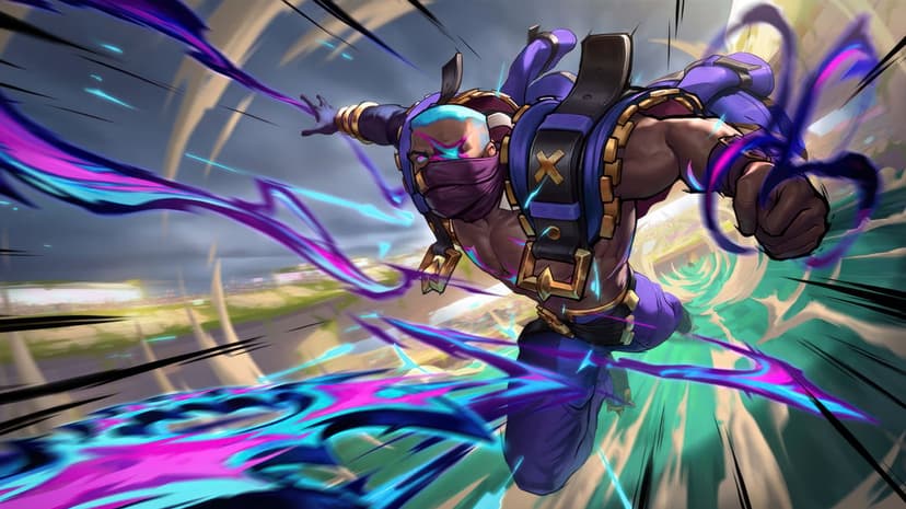 Pyke the Bloodharbor Ripper wears detailed metal armor while holding a harpoon in a dark underwater scene.
