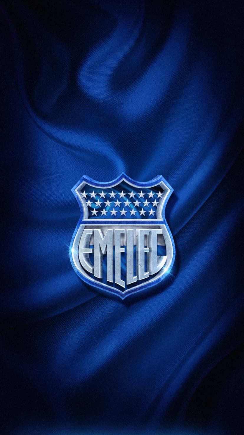 Emelec club crest featuring stars and a metallic shield centered on draped dark blue satin fabric with soft highlights.
