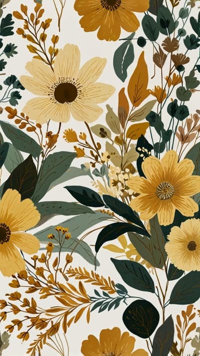 Golden Floral Pattern with Botanical Elements
