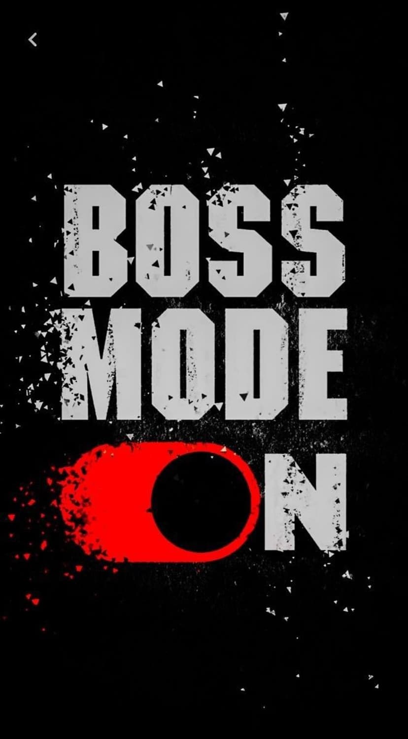 Bold white distressed text reading Boss Mode On beside a red toggle switch icon on a dark background.