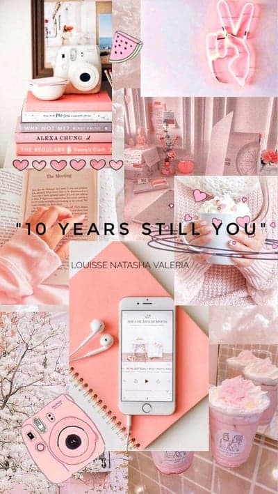 Pretty Pink Aesthetic Collage: Retro Camera, Books, Drinks