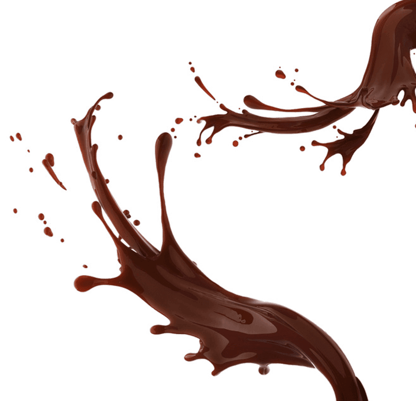Chocolate splatter PNG featuring a liquid cocoa splash with layers of sponge cake and creamy yellow custard.