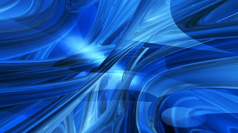 Radiant blue energy spirals and fluid neon waves intertwine across a dark, high-contrast digital composition.